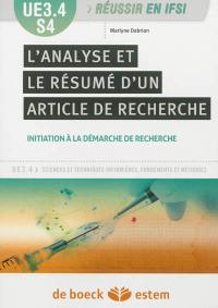 L'analyse et le résumé d'un article de recherche, UE 3.4, semestre 4 : initiation à la démarche de recherche