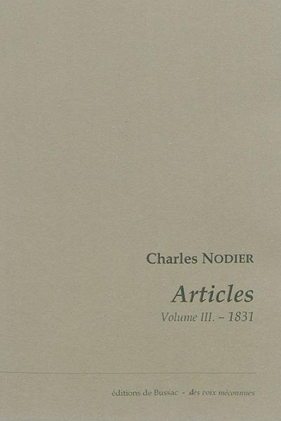 Articles. Vol. 3. 1831