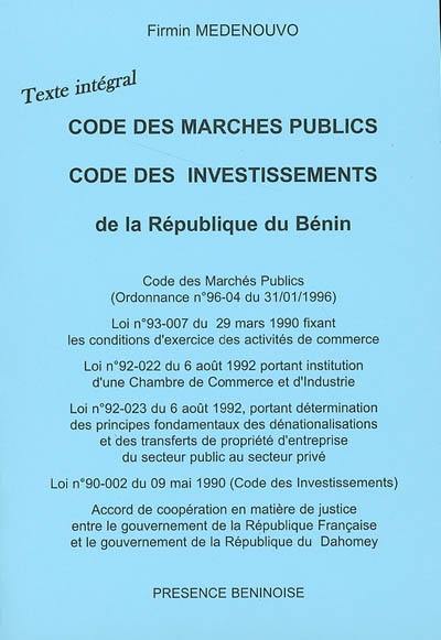 Code des marchés publics, Code des investissements de la République du Bénin