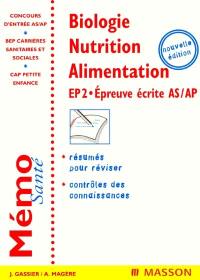 Biologie, nutrition-alimentation : EP2, épreuve écrite AS-AP