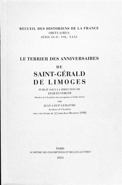 Le terrier des anniversaires de Saint-Gérald de Limoges