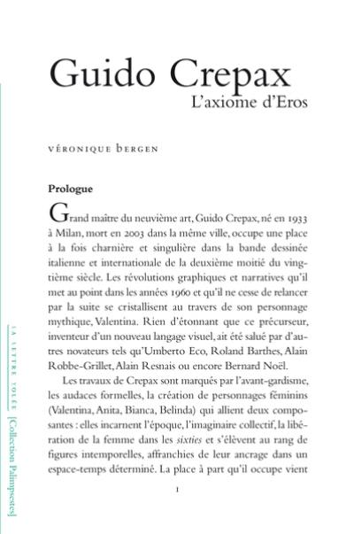 Guido Crepax : l'axiome d'éros