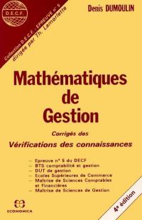 Mathématiques de gestion : corrigés des vérifications des connaissances