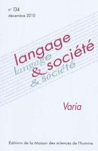 Langage et société, n° 134. Varia