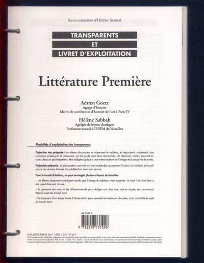 Littérature première : transparents et livret d'exploitation : livre du professeur