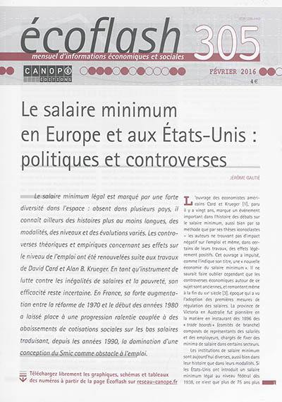 Ecoflash, n° 305. Le salaire minimum en Europe et aux Etats-Unis : politiques et controverses