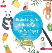 Dessins au feutre aquarelle en 5 étapes : panda, castor, donut & co