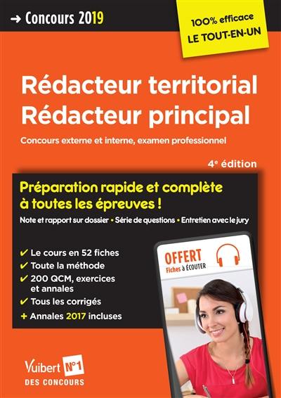 Rédacteur territorial, rédacteur principal : concours externe et interne, examen professionne : concours 2019