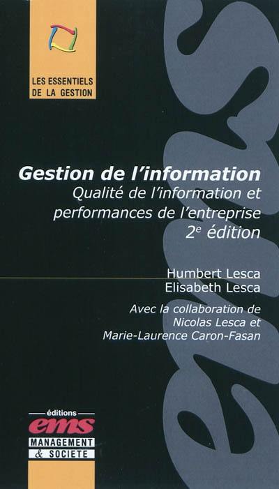 Gestion de l'information : qualité de l'information et performances de l'entreprise