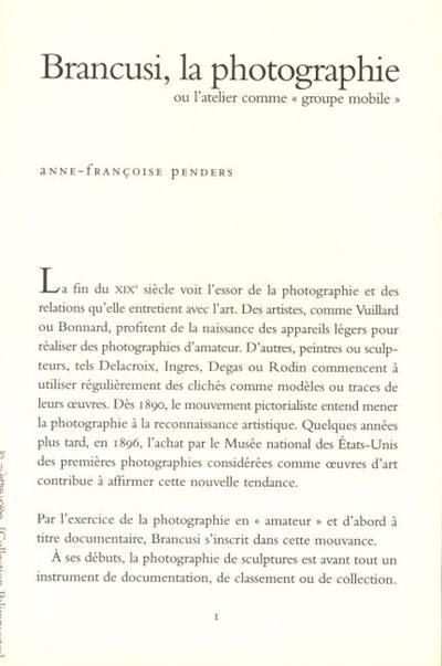 Brancusi, la photographie ou L'atelier comme groupe mobile