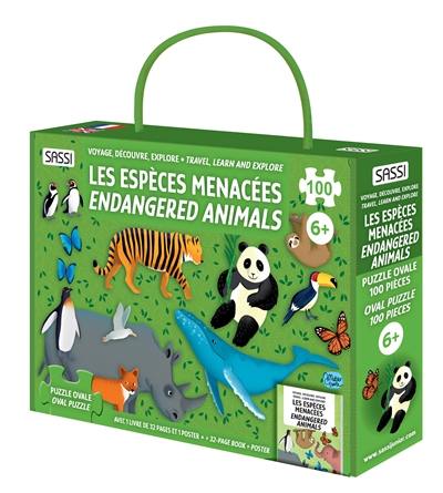 Voyage, découvre, explore. Les espèces menacées : puzzle ovale : avec 1 livre de 32 pages et 1 poster. Endangered animals : oval puzzle : 32 page book + poster Voyage, découvre, explore. Les espèces menacées : puzzle ovale : avec 1 livre de 32 pages et 1 poster. Endangered animals : oval puzzle : 32 page book + poster