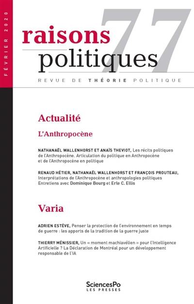 Raisons politiques, n° 77. L'anthropocène