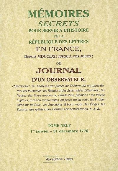 Mémoires secrets ou Journal d'un observateur. Vol. 09. 1er janvier-31 décembre 1776