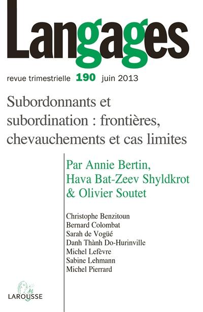 Langages, n° 190. Surbordonnants et subordination : frontières, chevauchements et cas limites