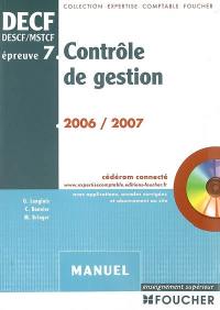 Contrôle de gestion, DECF, DESCF, MSTCF, MSG, épreuve n° 7 : manuel