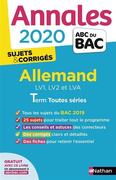 Allemand LV1, LV2 et LVA terminale toutes séries : 2020