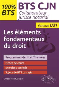 Les éléments fondamentaux du droit : BTS CJN collaborateur juriste notarial, épreuve U31 : programmes de 1re et 2e années