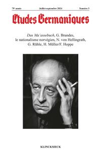 Etudes germaniques, n° 3 (2024). Das Ma'assebuch, G. Brandes, le nationalisme norvégien, N. von Hellingrath, G. Rühle, H. Müller-F. Hoppe