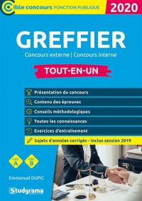 Greffier : concours externe, concours interne, tout-en-un : catégorie A, catégorie B, 2020