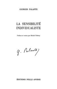 La Sensibilité individualiste