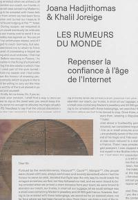 Joana Hadjithomas & Khalil Joreige : les rumeurs du monde : repenser la confiance à l'âge de l'Internet