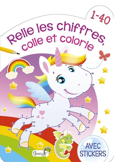 Relie les chiffres, colle et colorie : 1-40