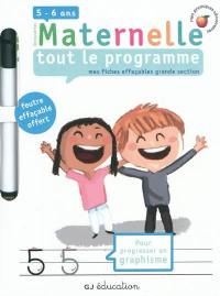 Mes fiches effaçables grande section : maternelle 5-6 ans, tout le programme : pour progresser en graphisme