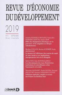 Revue d'économie du développement, n° 3 (2019)