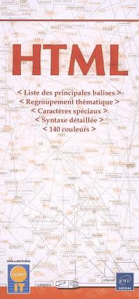 HTML : liste des principales balises, regroupement thématique, caractères spéciaux, syntaxe détaillée, 140 couleurs