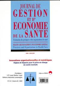 Journal de gestion et d'économie de la santé : évaluation des pratiques et des organisations de santé, n° 40-2-3. Innovations organisationnelles et numériques : enjeux et impacts pour la prise en charge en santé mentale