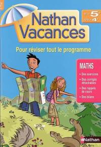 Nathan vacances mathématiques, de la 5e vers la 4e : pour réviser tout le programme