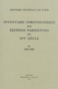 Inventaire chronologique des éditions parisiennes du XVIe siècle : d'après les manuscrits de Philippe Renouard. Vol. 4. 1531-1535