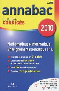 Mathématiques informatique 1re L, enseignement scientifique 1re L