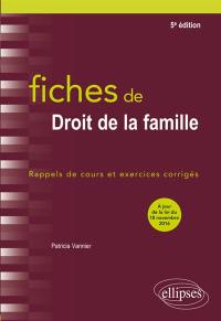 Fiches de droit de la famille : rappels de cours et exercices corrigés