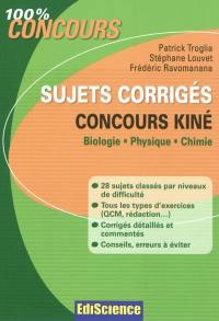 Sujets corrigés, concours kiné : biologie, physique, chimie