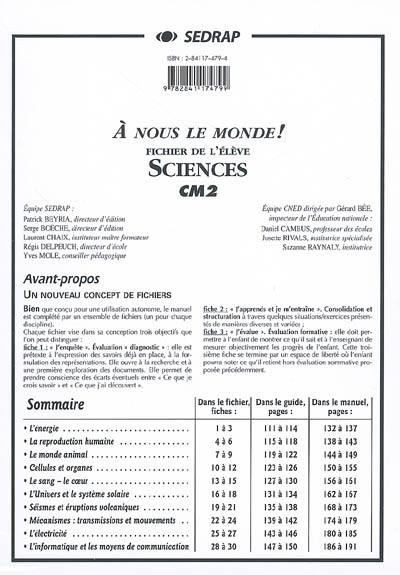 Sciences, CM2 : fichier de l'élève