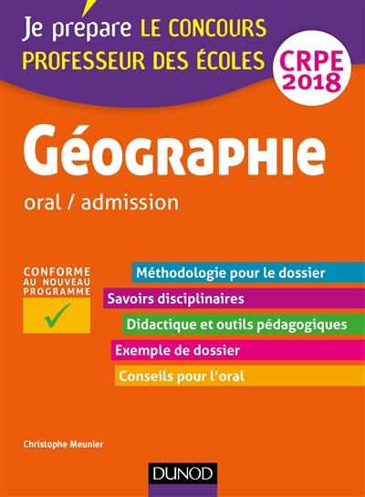 Géographie : oral-admission, CRPE 2018 : conforme au nouveau programme