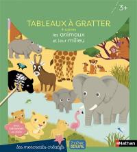 Les animaux et leur milieu : tableaux à gratter, 4 scènes