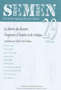 Semen, nouvelle série, n° 29. La théorie du discours : fragments d'histoire et de critique