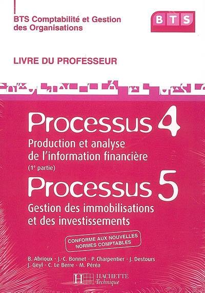 BTS comptabilité et gestion des organisations : processus 5, gestion des immobilisations et des investissements, processus 4, 1re partie, production et analyse de l'information financière : livre du professeur