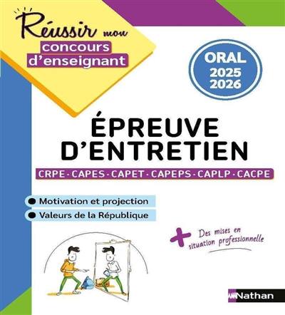 Epreuve d'entretien CRPE, Capes, Capet, Capeps, CAPLP, CACPE : motivation et projection, valeurs de la République : oral 2025-2026