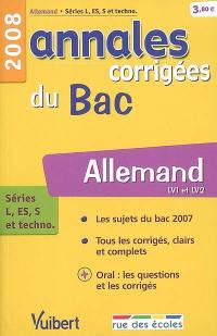 Allemand LV1 et LV2, séries L, ES, S et techno. : bac 2008