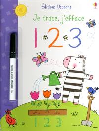 Je trace, j'efface : 1, 2, 3 : repasse sur tous les pointillés avec le feutre effaçable pour tracer les chiffres et compléter les images