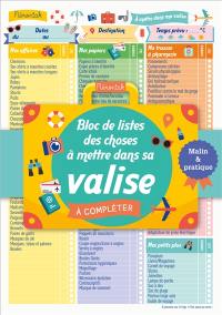 Bloc de listes des choses à mettre dans sa valise, à compléter