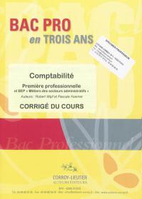 Comptabilité : première professionnelle et BEP métiers des secteurs administratifs : corrigé du cours