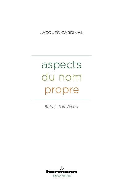 Aspects du nom propre : Balzac, Loti, Proust