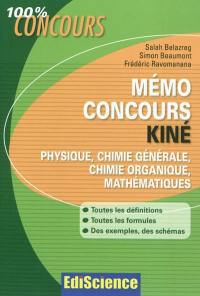 Mémo concours kiné : physique, chimie générale, chimie organique, mathématiques : définitions, formules, exemples, schémas