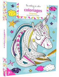 Coloriages licornes : avec 6 feutres fluo et pailletés